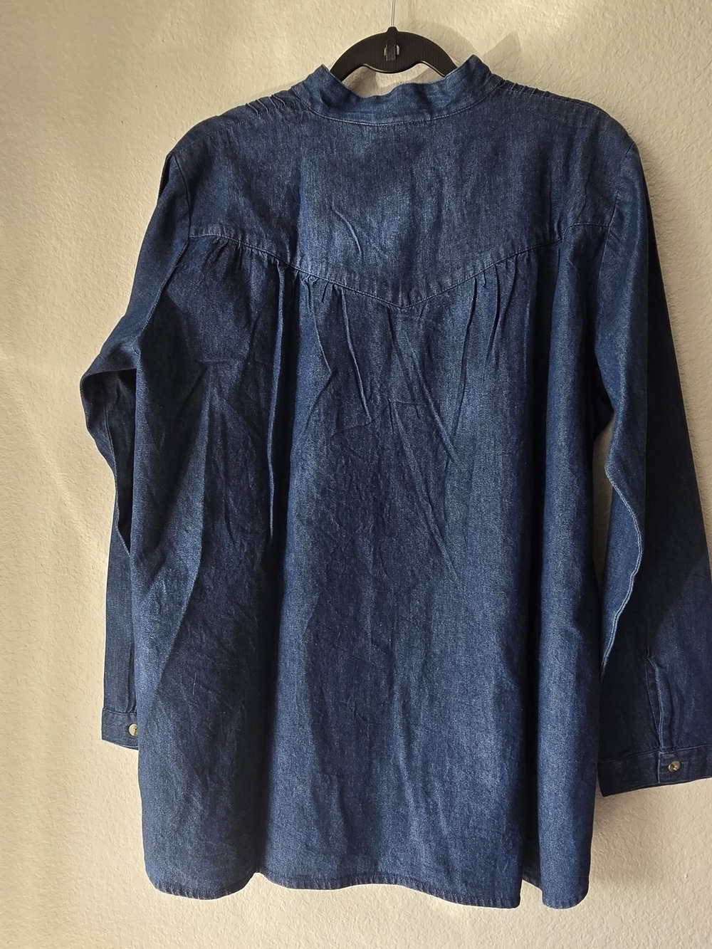 Women's Dark Blue Denim Tunic Blouse - Long Sleeve